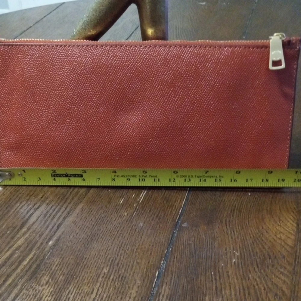 COACH Red Brick Brown Gold Leather Wallet Bag